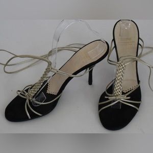 Moschino gold heels with ankle tie size 9